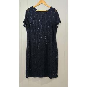 Candalite Womens Dress Navy Sequin Lace Midi Wedding Cocktail Cruise Size 1X